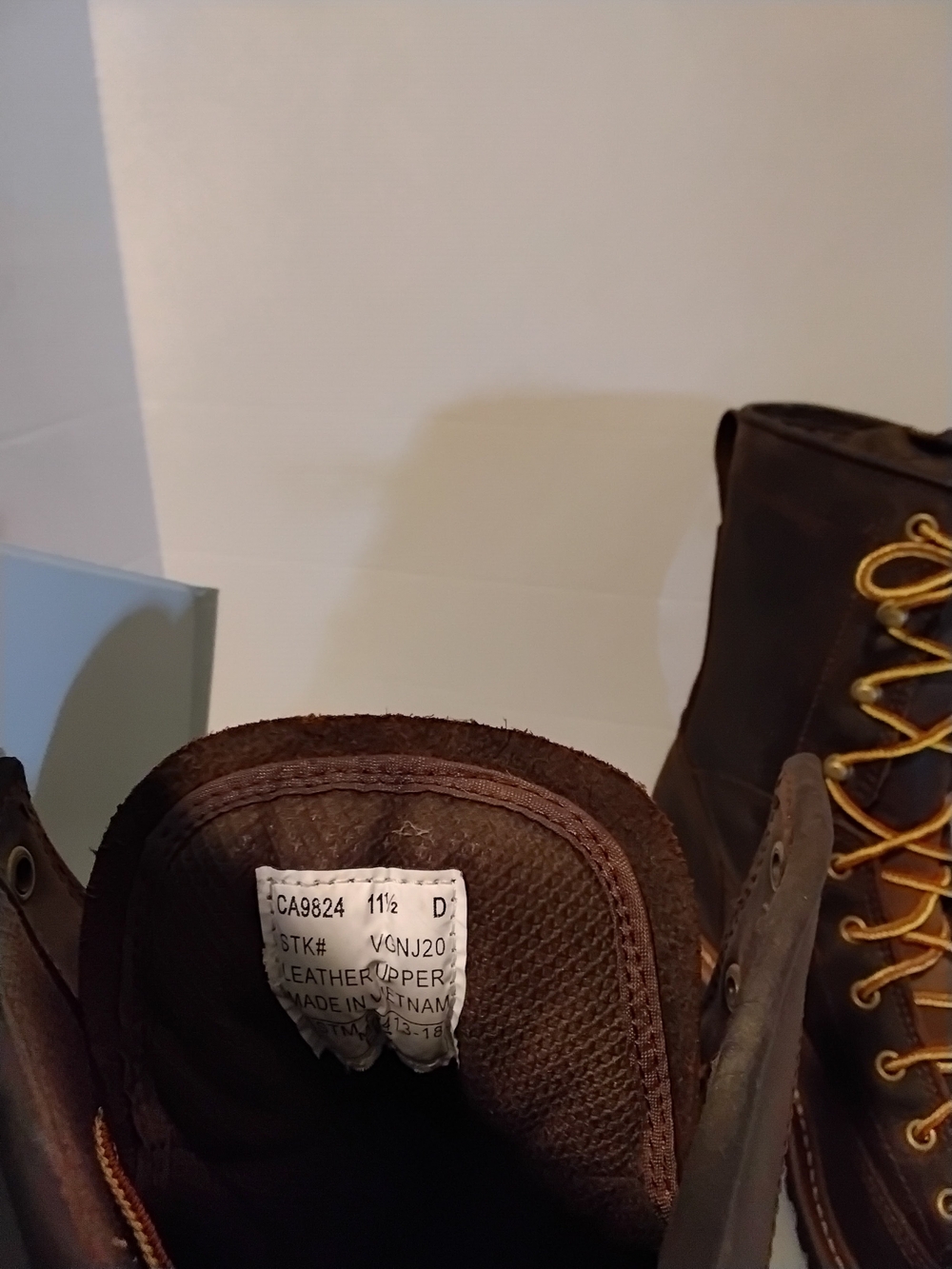 Men's Brown Lace-Up Leather Work Boots with Yellow Laces - Picture 2 of 3